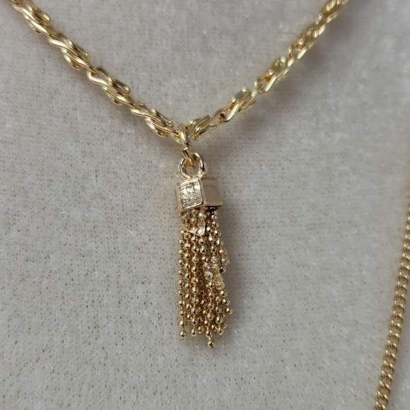 MULTI-MEDIA Tassle Necklace Gold & Brown Bead EUC - Picture 5 of 9